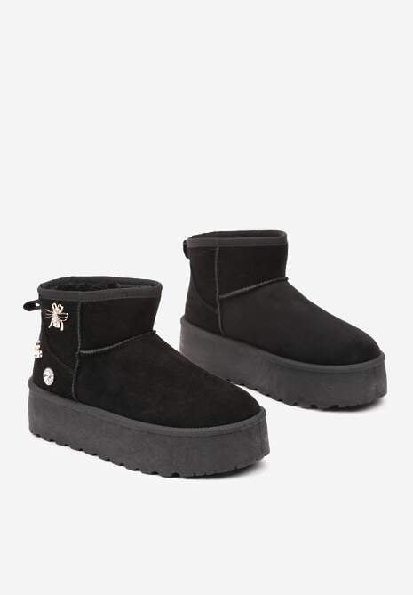 Czarne Śniegowce na Platformie Ozdobione Metalicznymi Aplikacjami Teccaria