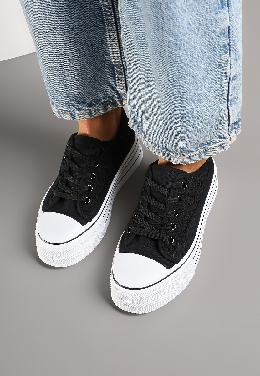 Czarne Ażurowe Trampki na Platformie Felenna