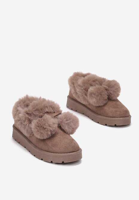 Brązowe Śniegowce przed Kostkę na Platformie z Futerkiem Tolonno
