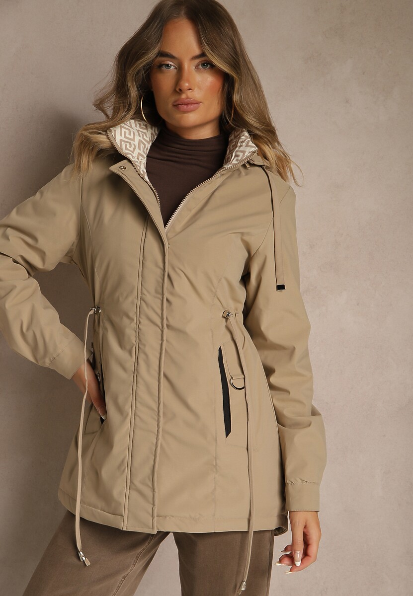 Czarna Kurtka Parka z Kapturem w Oryginalny Wzór Wewnątrz Tiosara