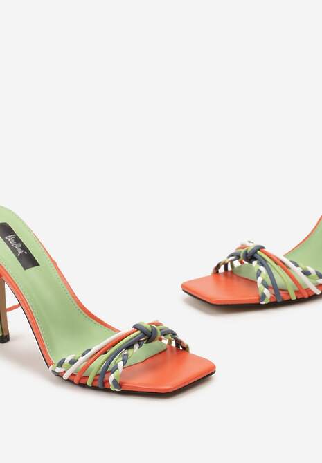 Pomarańczowe Sandały na Szpilce z Ozdobnym Wiązaniem przy Kostce Jocelinna