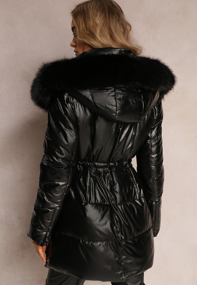 Czarna Kurtka z Kieszeniami i Metalicznym Blaskiem oraz Odpinanym Kapturem Lefexa