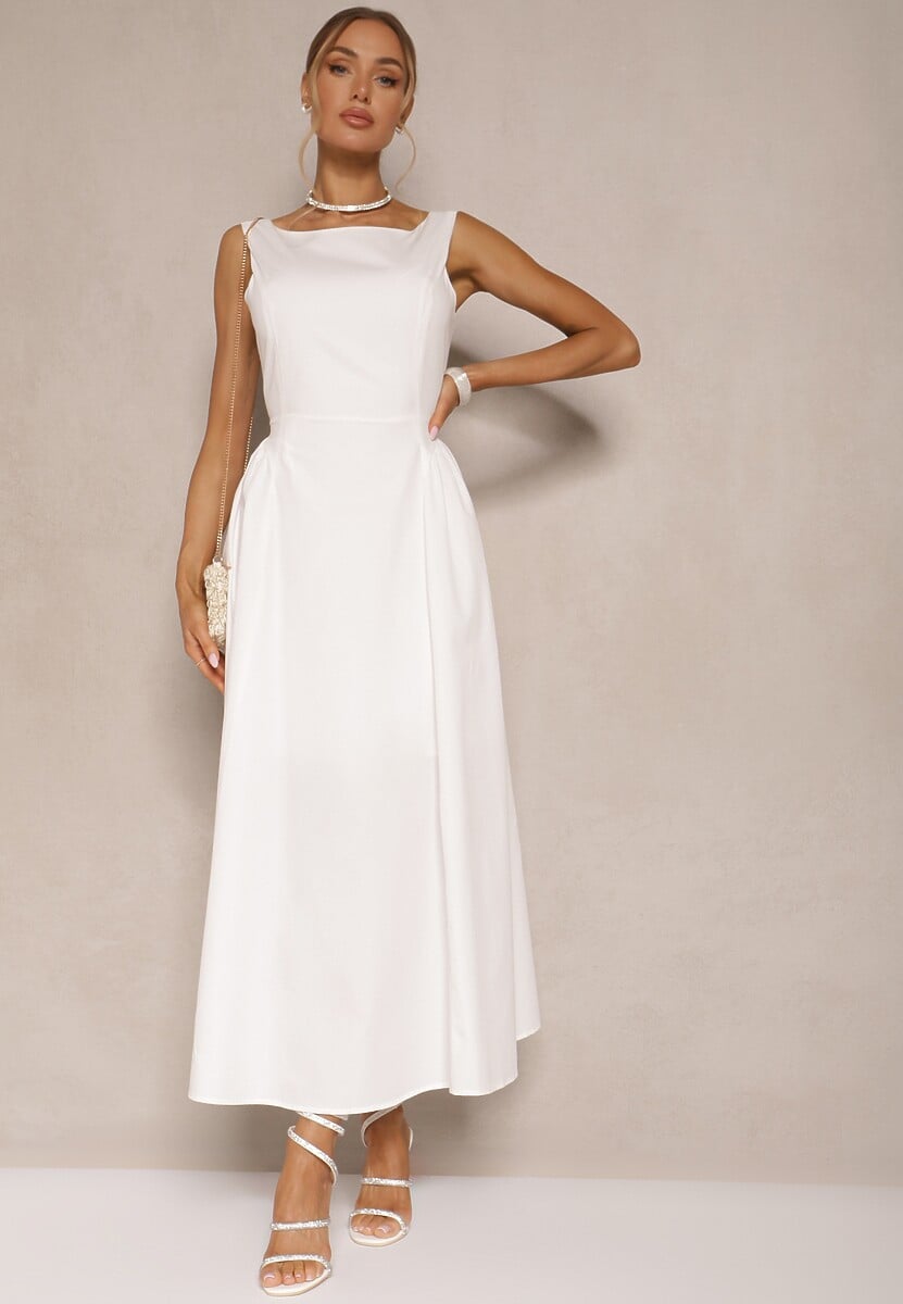 Biała Rozkloszowana Sukienka z Bawełny Haladrea