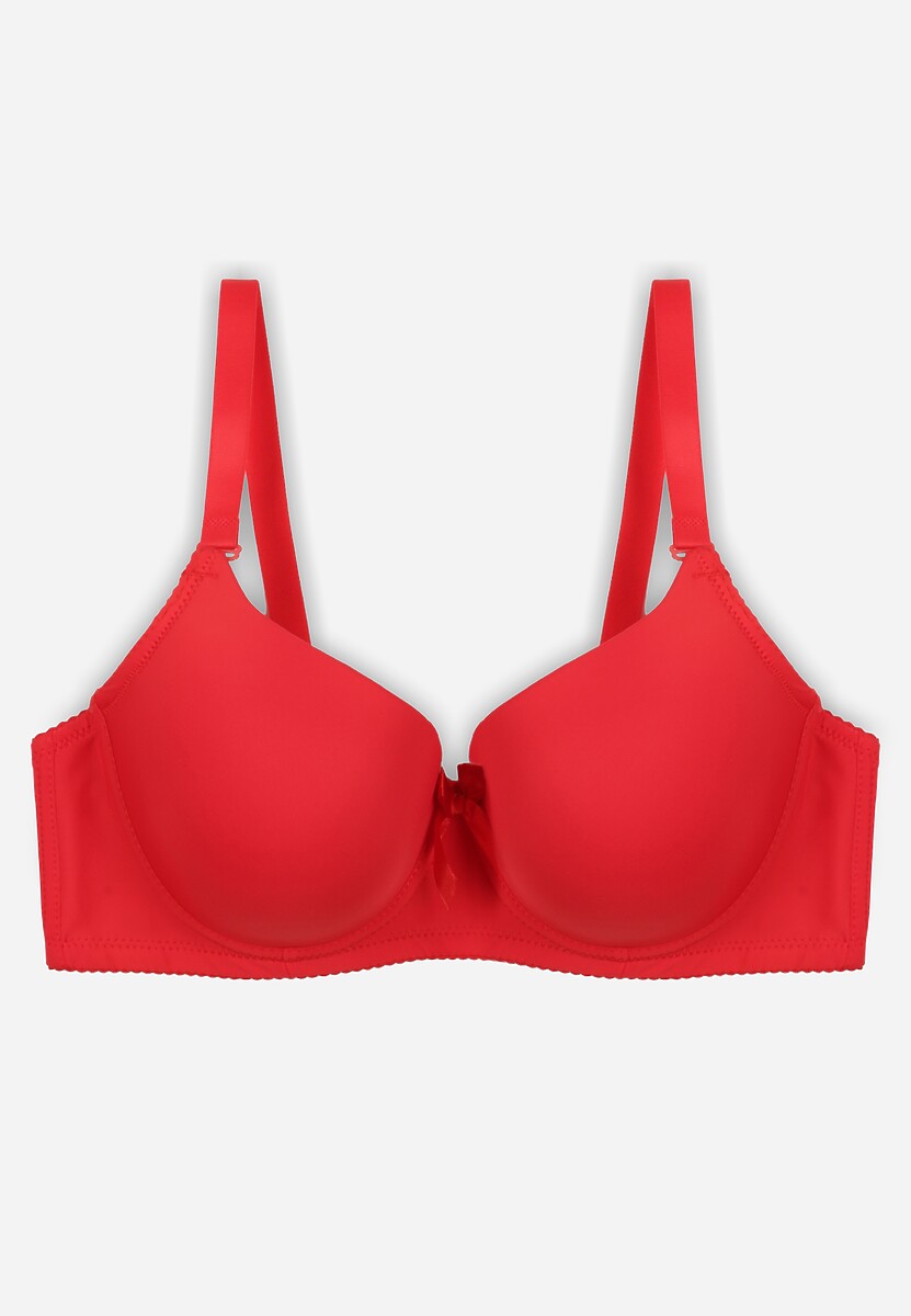 Czerwony Biustonosz o Gładkim Wykończeniu z Kokardką Phiphise