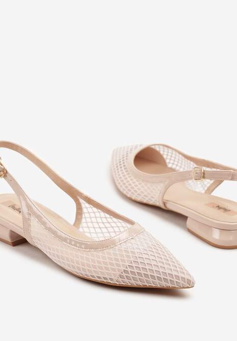 Beżowe Sandały Slingback z Siateczki ze Szpiczastym Noskiem Niloriae