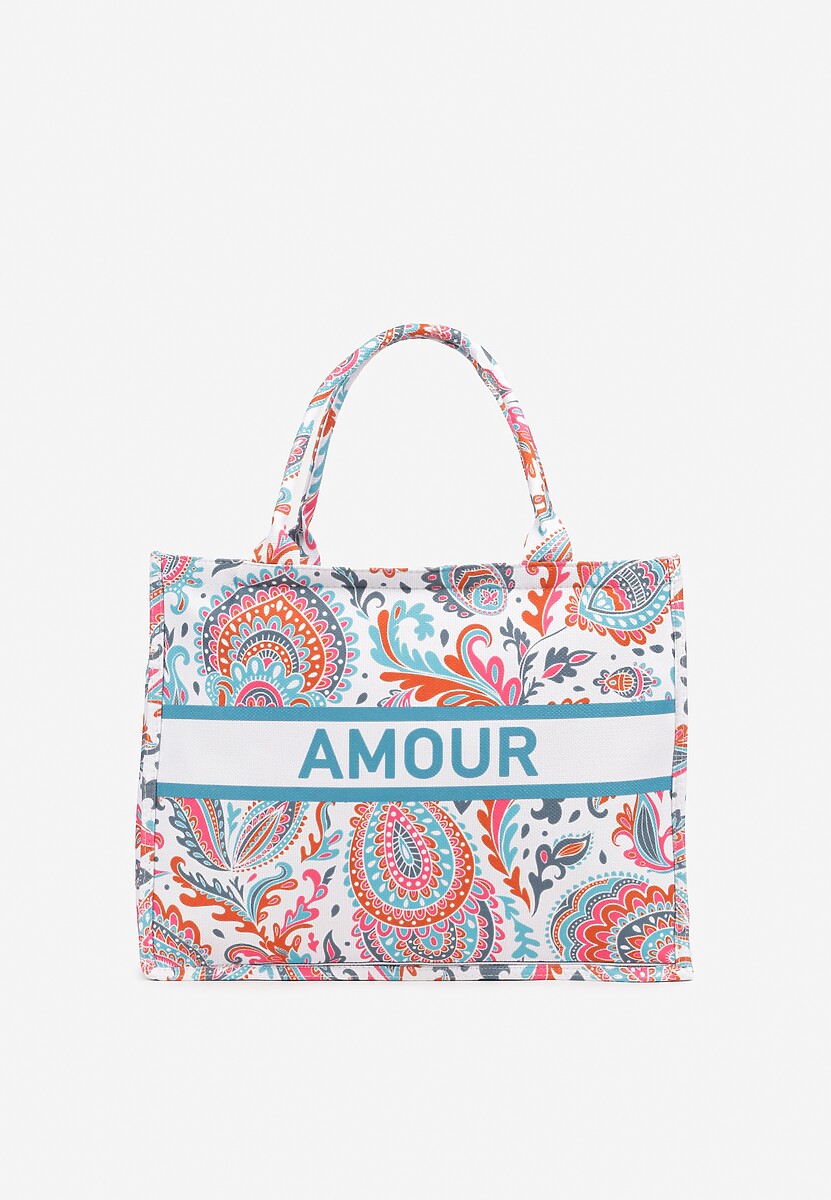 Pomarańczowa Prostokątna Torebka Typu Shopper Zdobiona Ornamentalnym Wzorem Alirielle