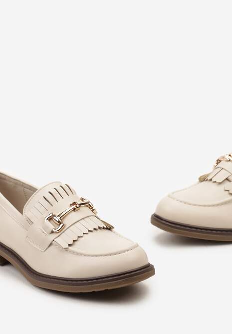 Beżowe Mokasyny Ozdobione Klamerką i Frędzlami z Przodu Ardanifa