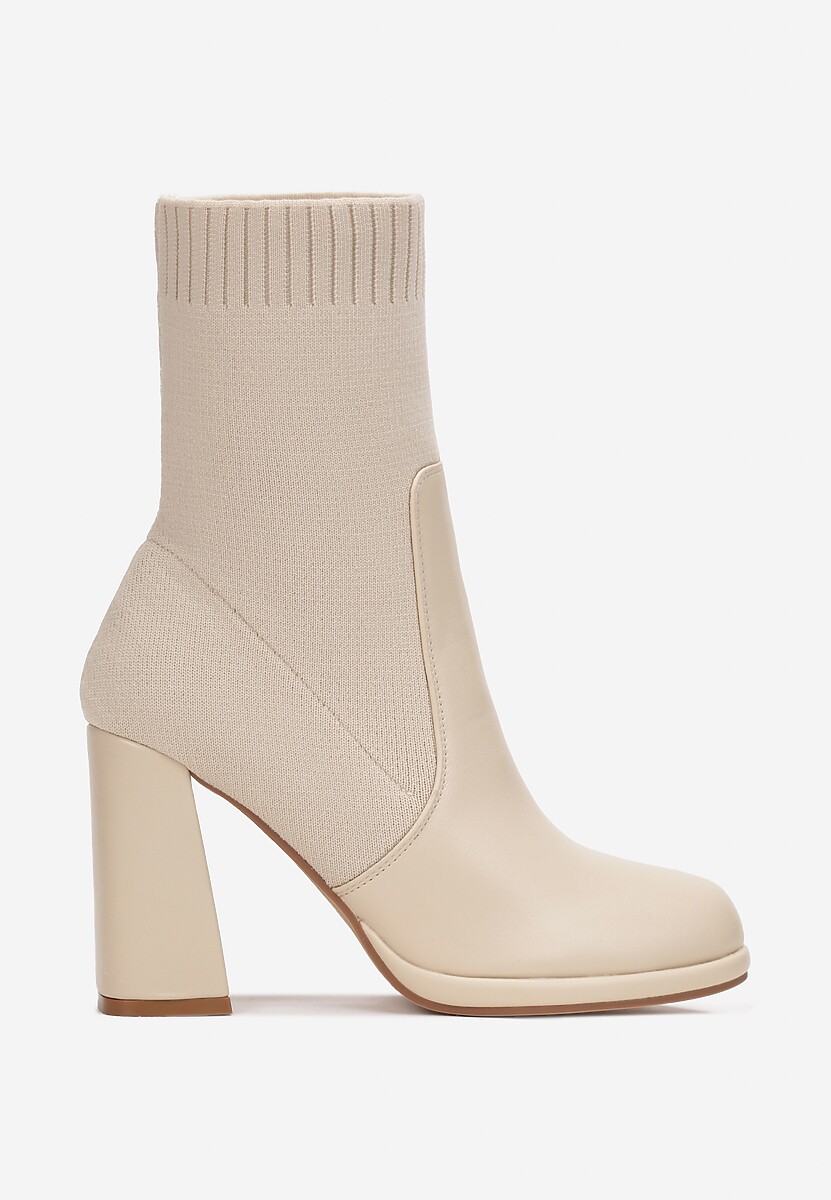 Beżowe Botki z Elastyczną Cholewką Typhessa