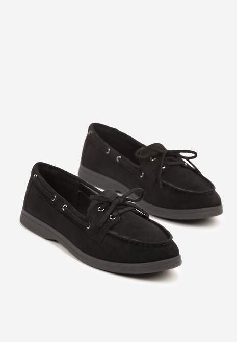 Czarne Mokasyny ze Sznurowaniem i Kokardką Rilamala