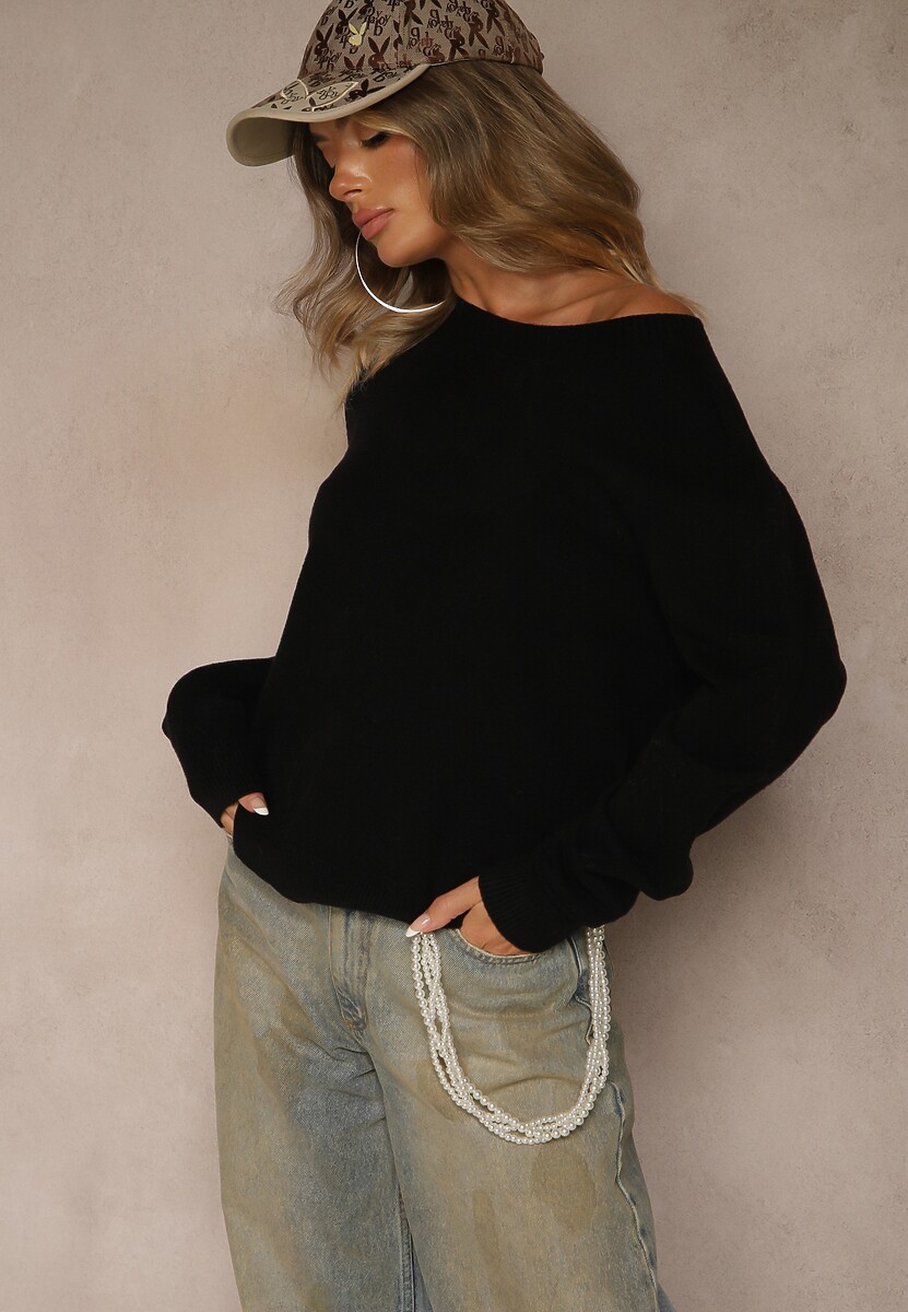 Czarny Casualowy Sweter z Wełną i Wiskozą Lussare