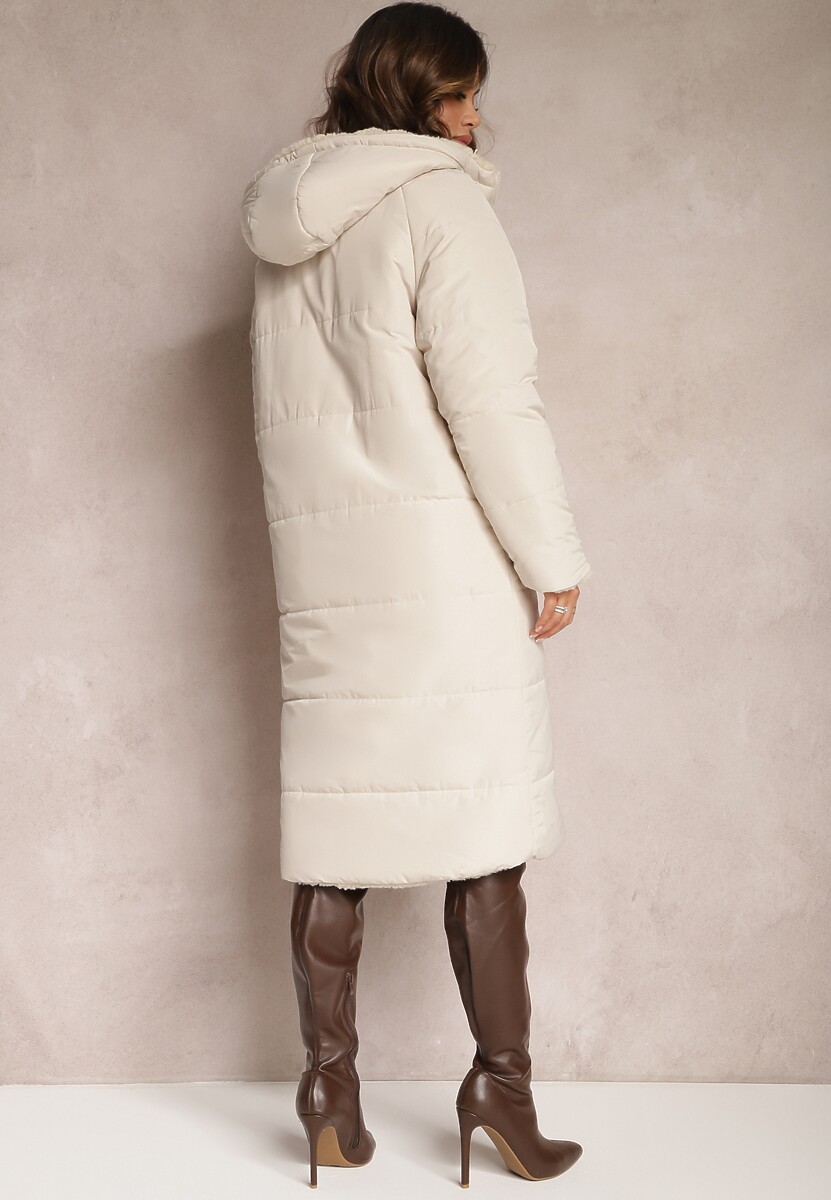 Jasnobeżowa Ocieplana Kurtka Płaszcz Dwustronna z Kapturem Arisce