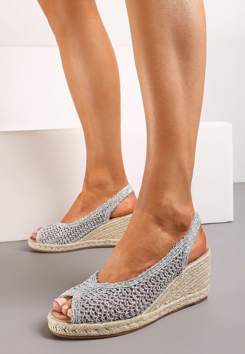 Srebrne Sandały z Plecionki na Koturnie bez Pięty Ariveta