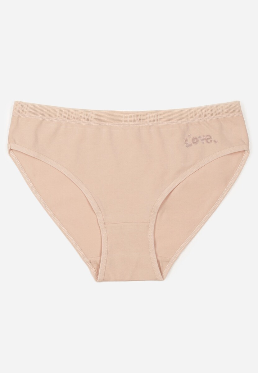 Beżowe Majtki Figi z Bawełny z Napisem Love Adririn