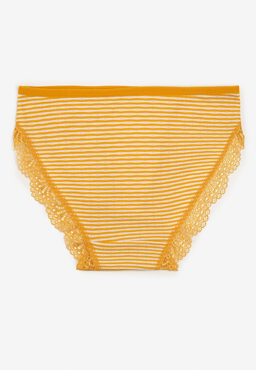 Żółte Figi Majtki z Bawełny Ozdobione Koronką Pilles