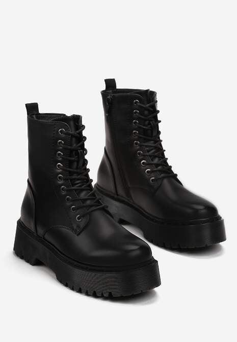 Czarne Botki w Stylu Workerów na Platformie Maialen