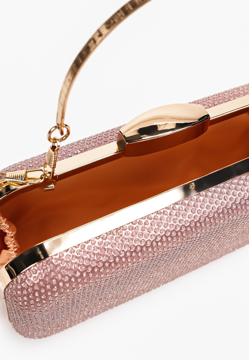 Jasnoróżowa Brokatowa Torebka Kopertówka z Odpinaną Rączką i Łańcuszkiem Neely
