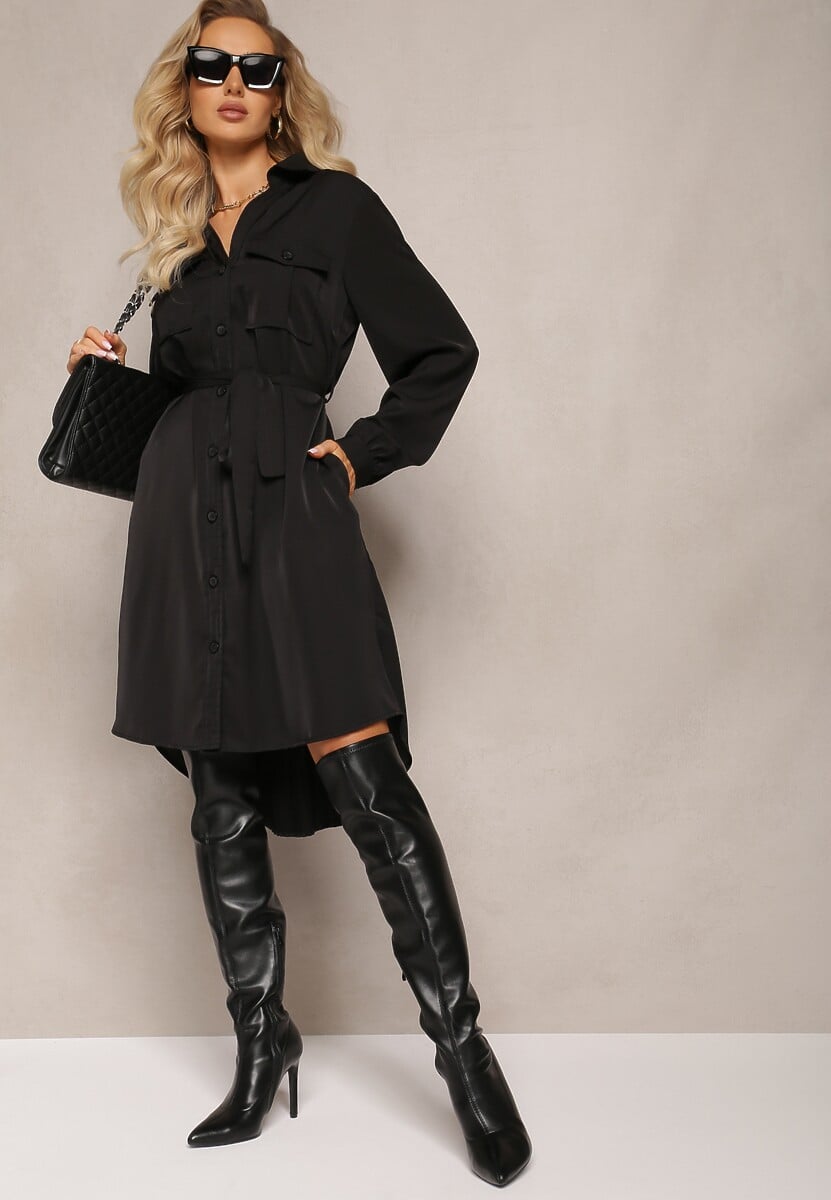 Czarna Koszulowa Sukienka Mini Bawełniana Zenata