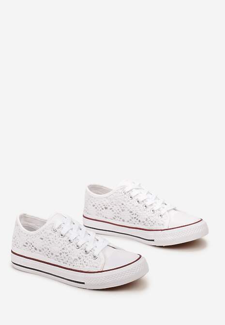 Białe Trampki z Krótką Ażurową Cholewką Paerina