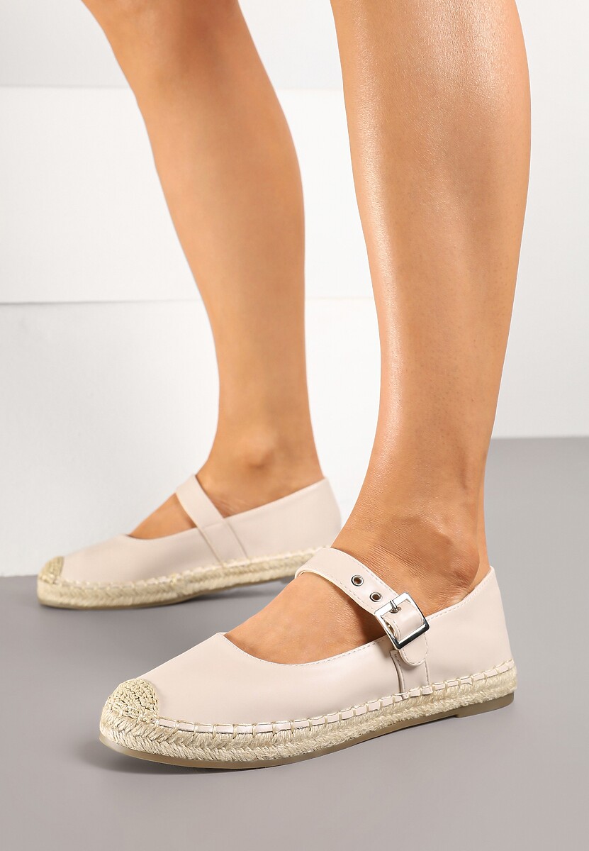 Beżowe Espadryle z Plecionką i Paskiem Galvesis