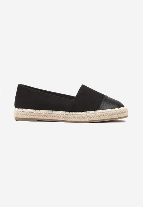 Czarne Płaskie Espadryle z Plecioną Podeszwą Geritellia