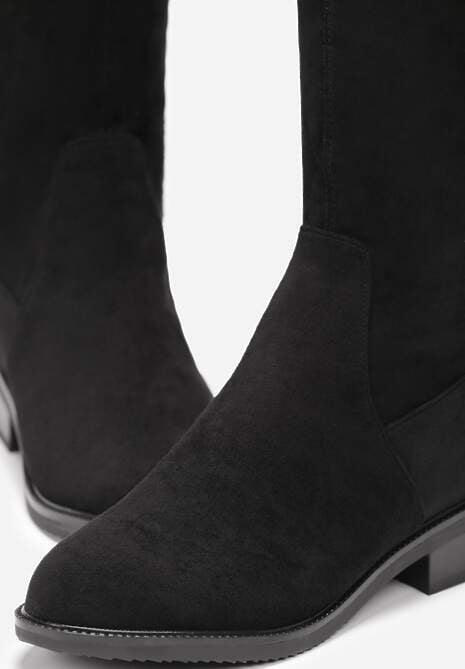 Czarne Kozaki za Kolano Zapinane na Suwak Calvina