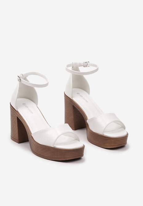 Białe Sandały z Imitacji Skóry na Słupku i Platformie z Regulowanym Paskiem Telliamay