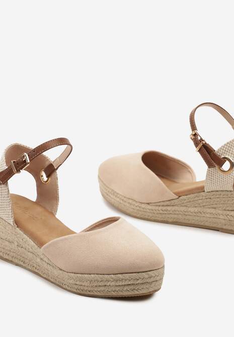Beżowe Sandały z Plecionką na Koturnie w Stylu Espadryli Effilania