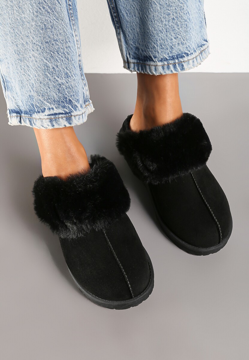 Czarne Kapcie z Ekozamszu z Futrzaną Wyściółką Zoleti