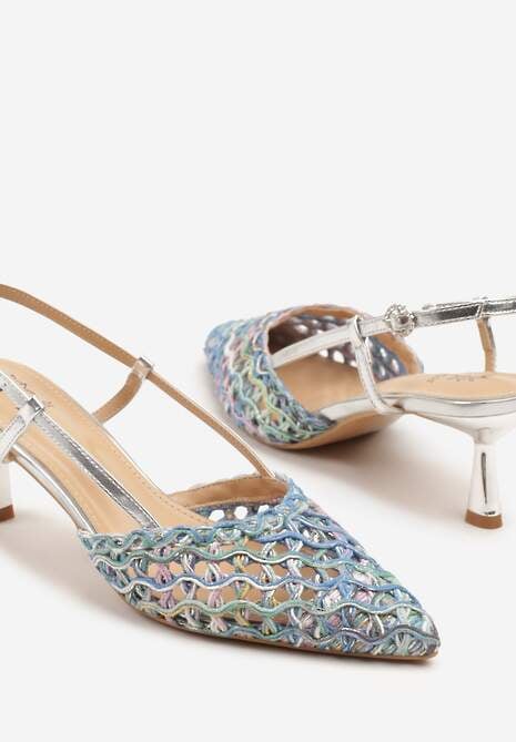 Niebieskie Sandały na Kaczuszce Slingback z Plecionką Clevassa