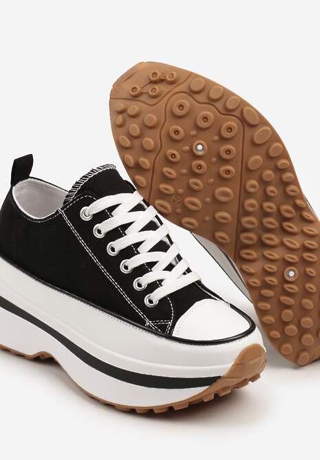 Czarne Trampki na Platformie pod Kostkę Faloniela