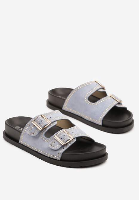 Niebieskie Klapki z Nitami i Klamrami Ezrives