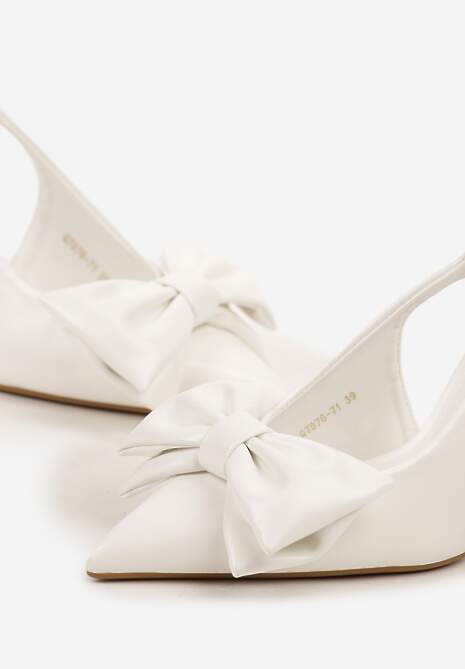 Białe Sandały Vices na Szpilce Slingback Ozdobione Kokardą Tilvanea