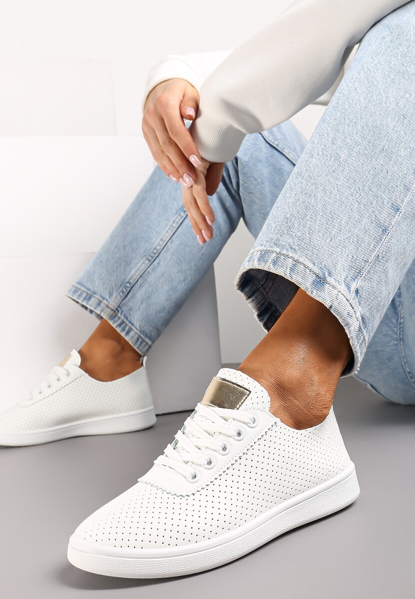 Biało-Srebrne Tenisówki przed Kostkę z Perforacją Rineli