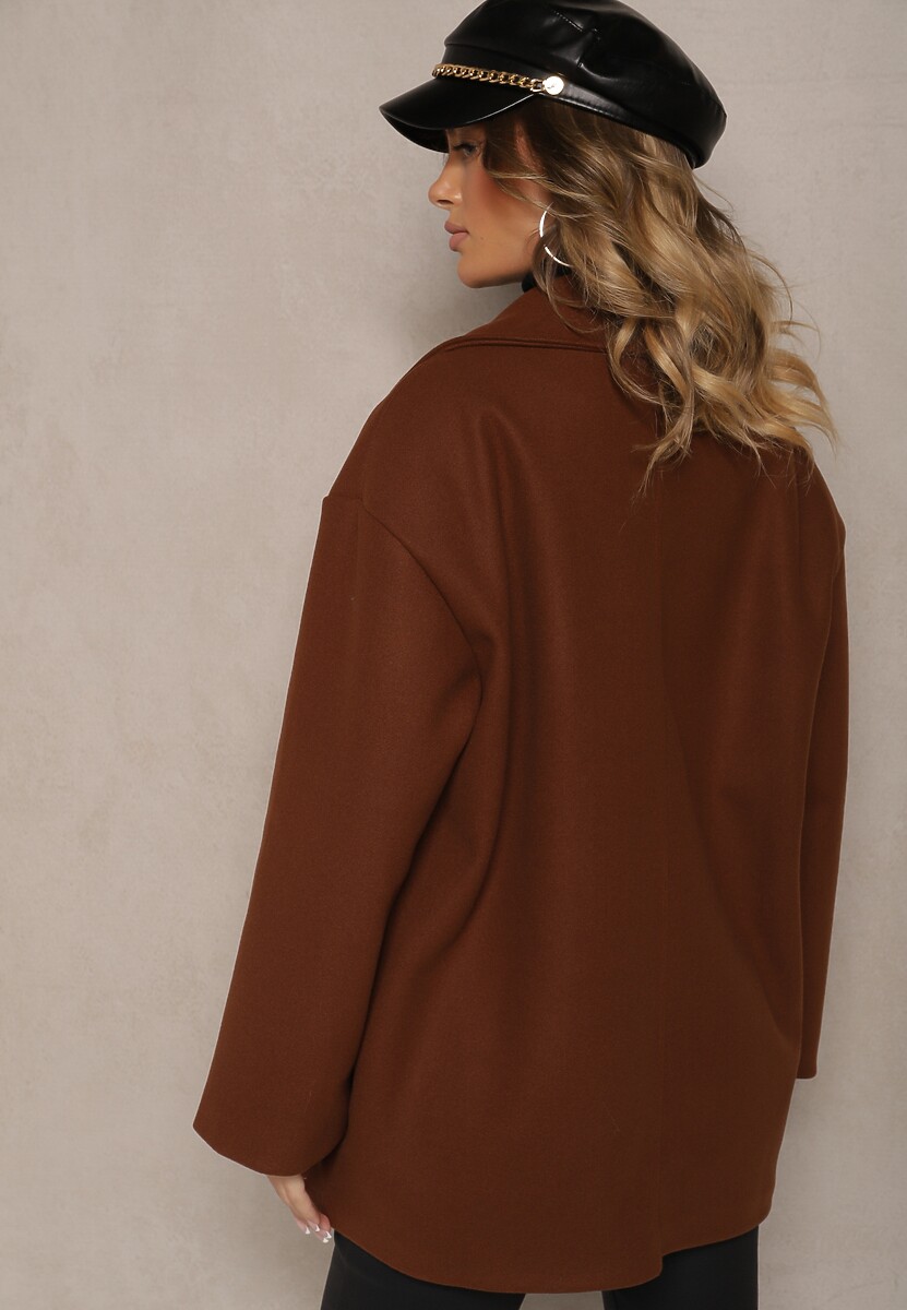 Brązowy Jednorzędowy Płaszcz Dyplomatka z Kieszeniami Morenama