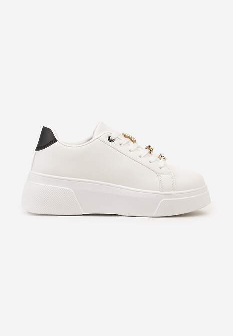 Biało-Czarne Casualowe Sneakersy na Platformie z Cyrkoniami i Zawieszkami na Sznurowadłach Timawel