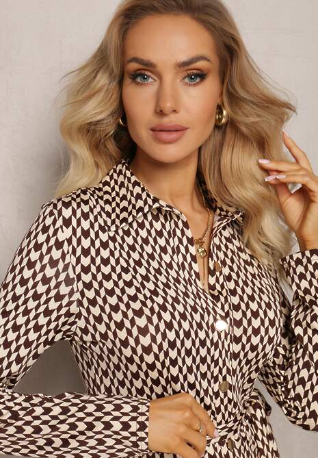 Brązowa Sukienka Rozkloszowana Nobo