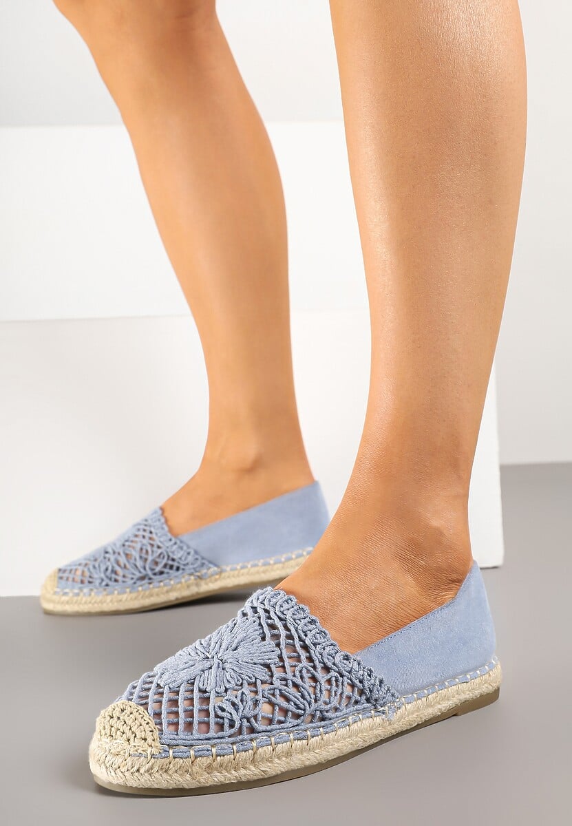 Jasnoniebieskie Ażurowe Espadryle na Podeszwie z Plecionki Nusariana