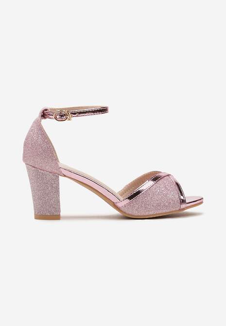Różowe Brokatowe Sandały ze Sprzączką na Słupku z Metalicznymi Wstawkami Alpireva