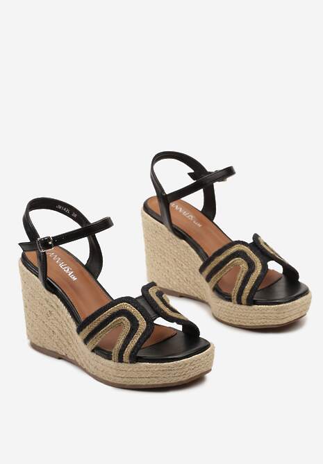 Czarne Casualowe Sandały na Koturnie w Stylu Boho Comarae