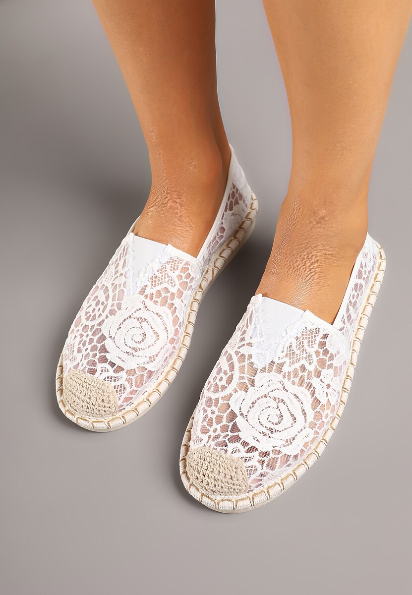 Białe Espadryle z Plecionką i Koronką Merarilia