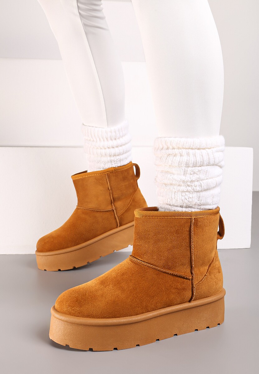 Brązowe Wsuwane Śniegowce na Gładkiej Platformie Irindara