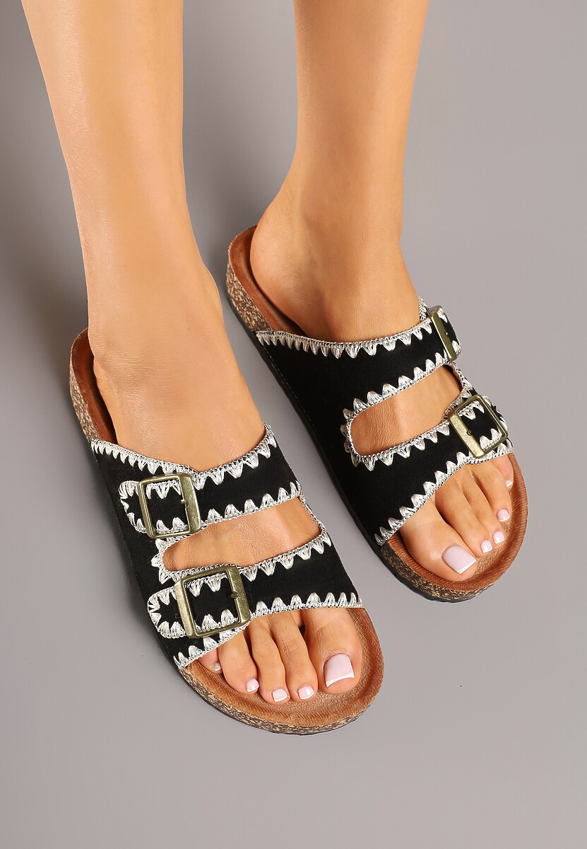 Czarne Klapki na Korkowej Platformie w Stylu Boho Odarielle