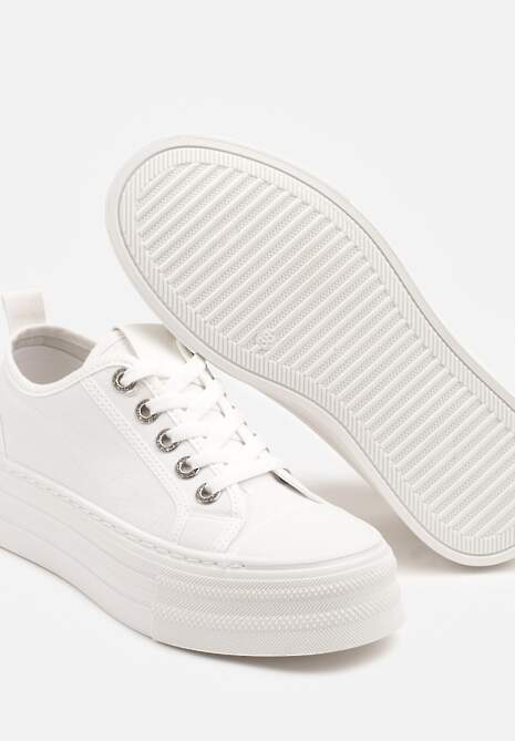 Białe Trampki na Niskiej Platformie Ozdobione Cyrkoniami Felelith