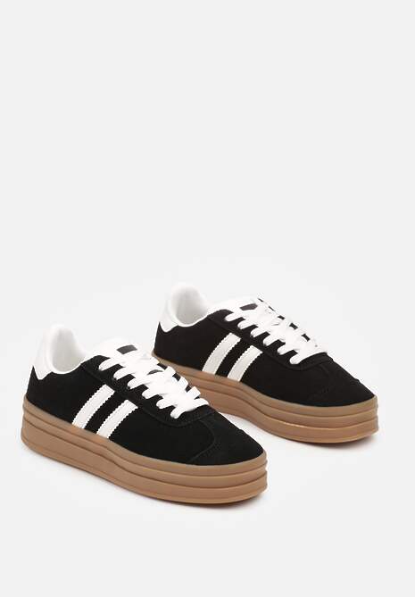 Czarne Klasyczne Sneakersy na Niewysokiej Platformie Terilee
