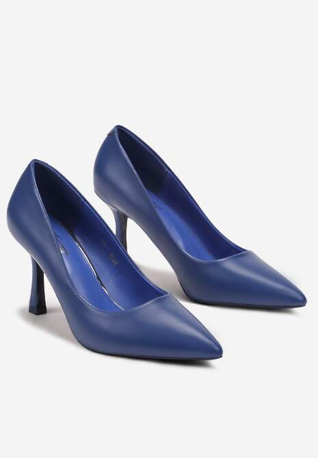 Niebieskie Szpilki z Ekoskóry na Szpiczastym Noskiem Casson