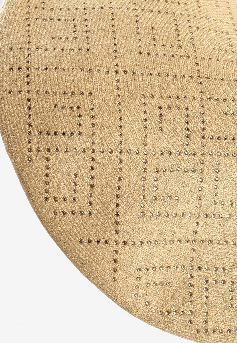 Jasnobrązowa Czapka Beret z Geometrycznym Wzorem z Cyrkoniami Holindia