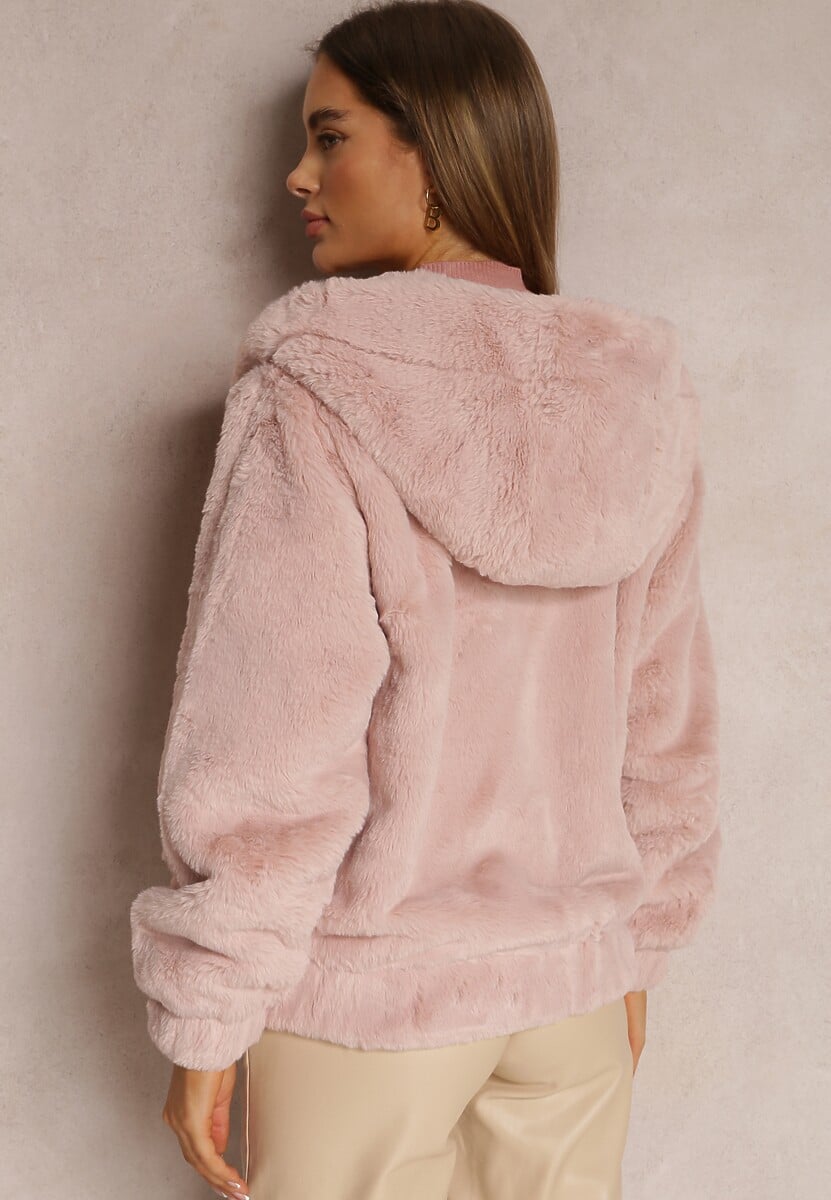 Jasnoróżowa Kurtka Futerko Teddy Oversize Fofana