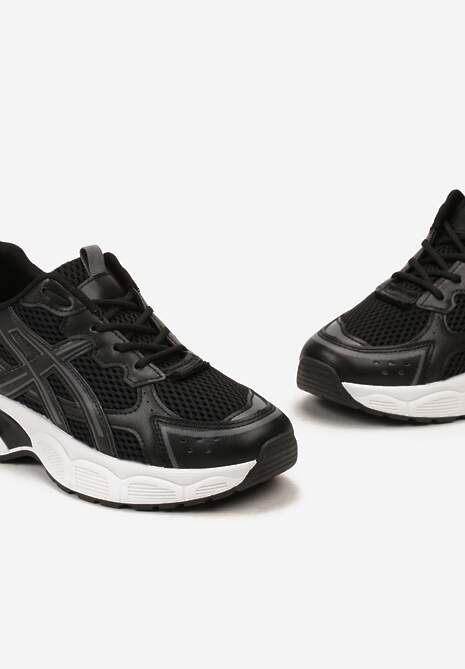 Czarne Sneakersy na Grubej Podeszwie z Siateczkową Cholewką i Sznurowaniem Ravare