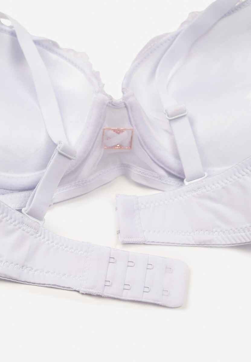 Biały Koronkowy Biustonosz Push-Up z Metaliczną Ozdobą Aclenne