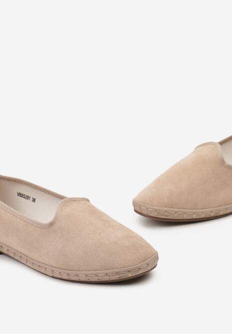 Beżowe Płaskie Balerinki z Okrągłym Noskiem z Ekozamszu Klenori